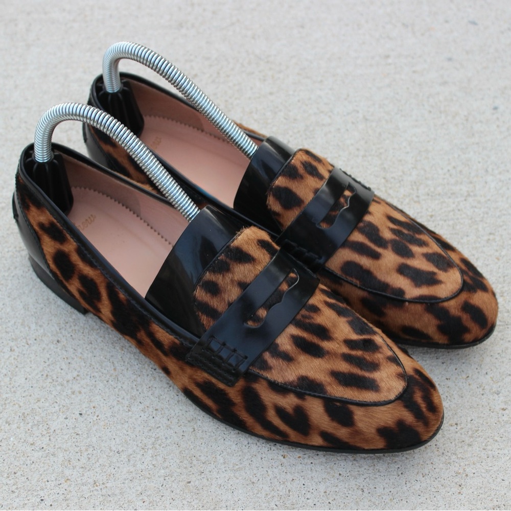 J.Crew Academy Penny Loafer Leopard Print Calf Hair Loafers Sz 8.5